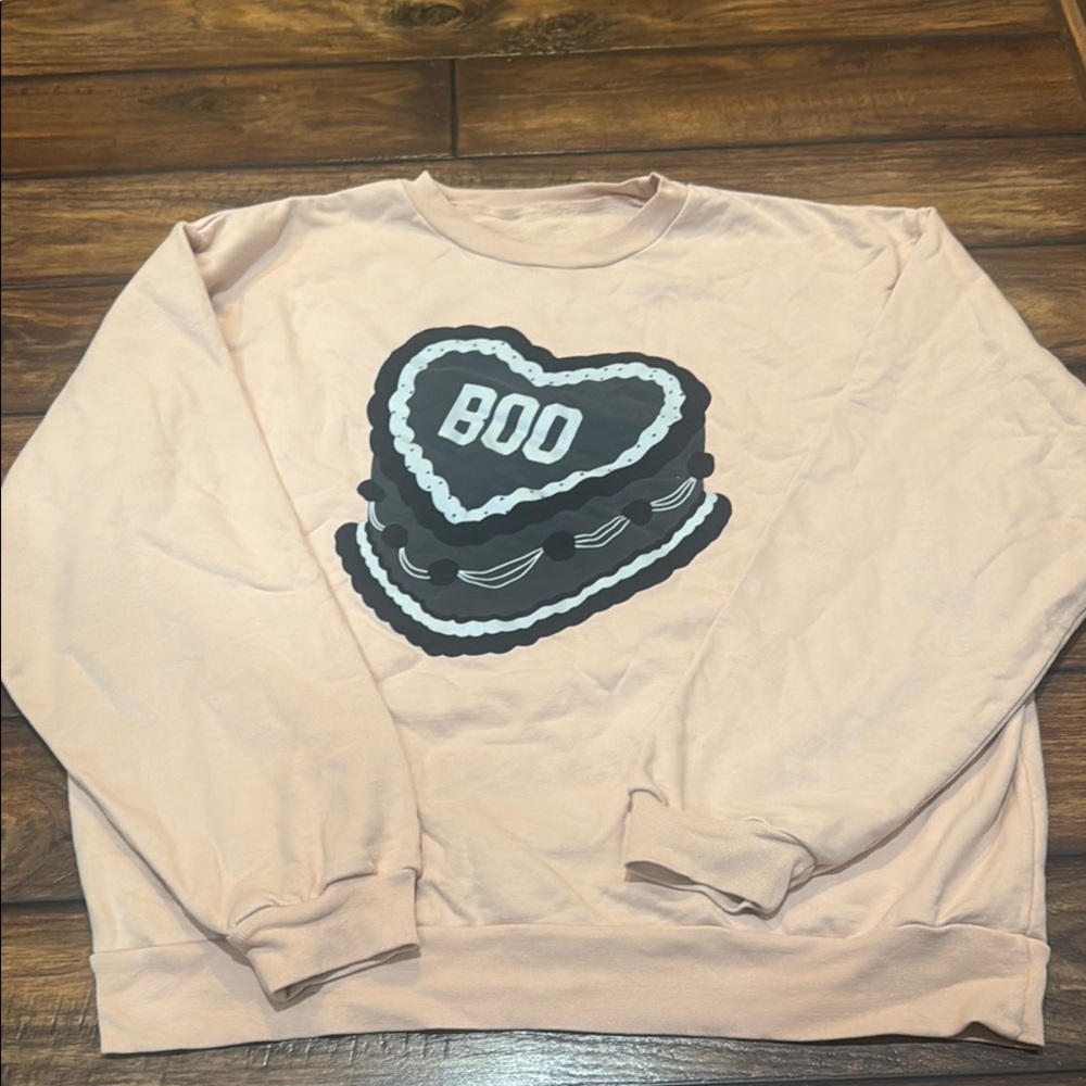 Cream Crew Neck Sweatshirt with Ribbed Cuffs